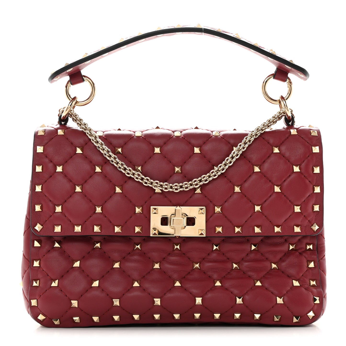 Nappa Medium Rockstud Spike Shoulder Bag Rubino