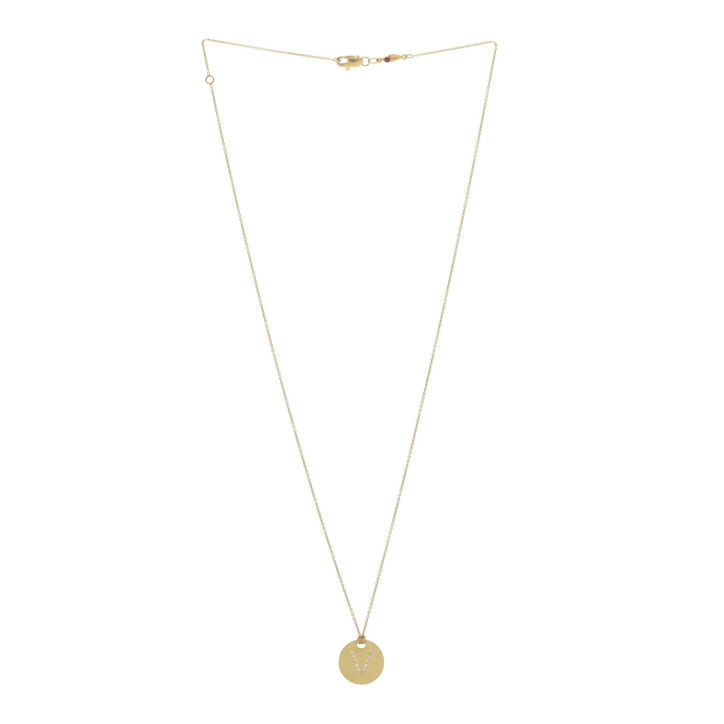18K Yellow Gold Diamond Tiny Treasures Initial V Pendant Necklace