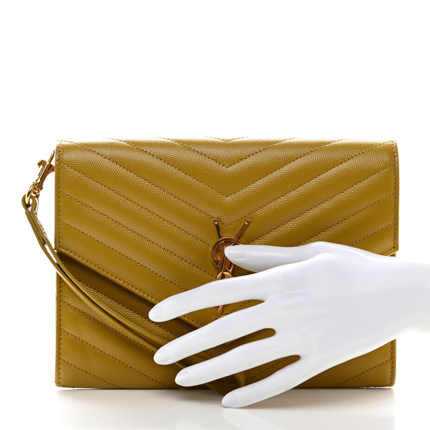 Grain De Poudre Matelasse Chevron Monogram Envelope Clutch Mustard