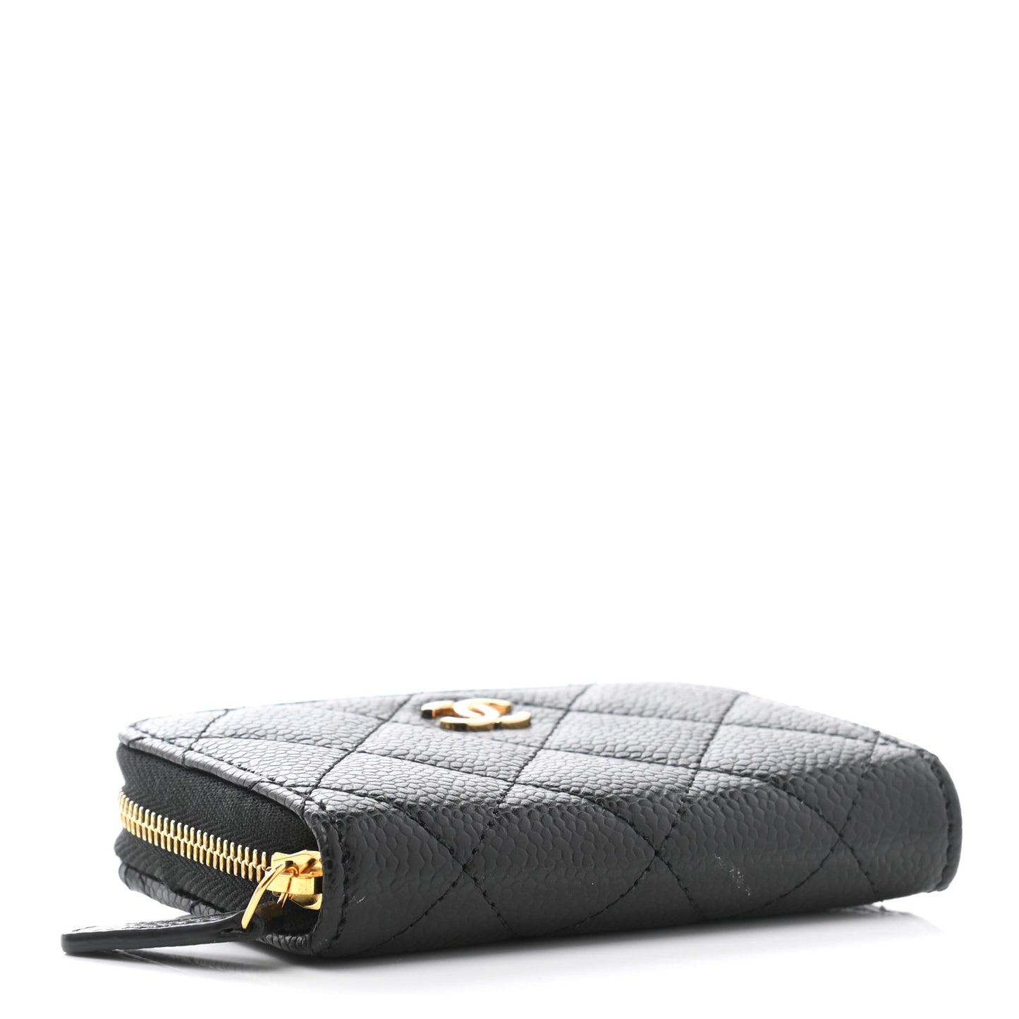 Caviar Quilted Zip Coin Purse Wallet Black