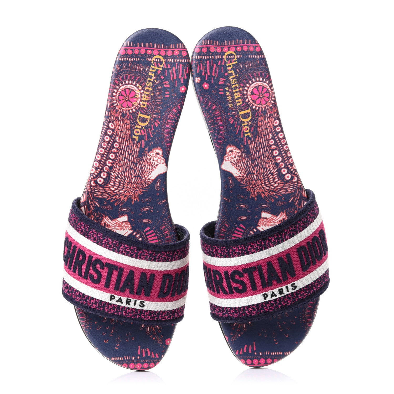 Christian Dior Canvas Embroidered Animals Dway Mules Slide Sandals 38.5 Deep Blue Fuchsia 5 of 10