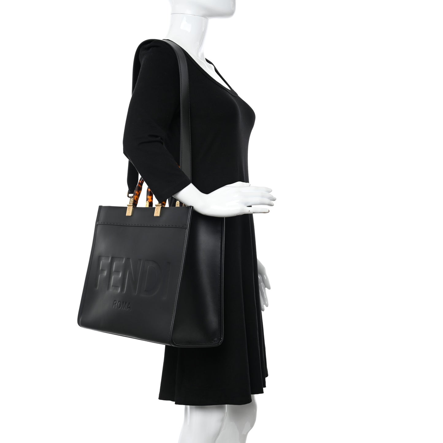 Vitello King Plexiglass Medium Fendi Sunshine Shopper Tote Black