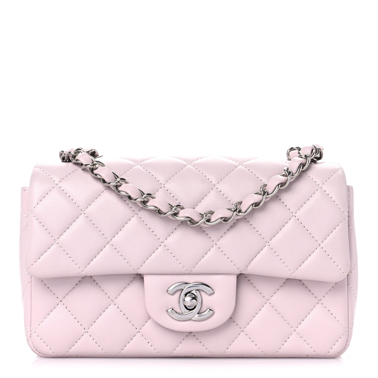 Lambskin Quilted Mini Rectangular Flap Light Purple