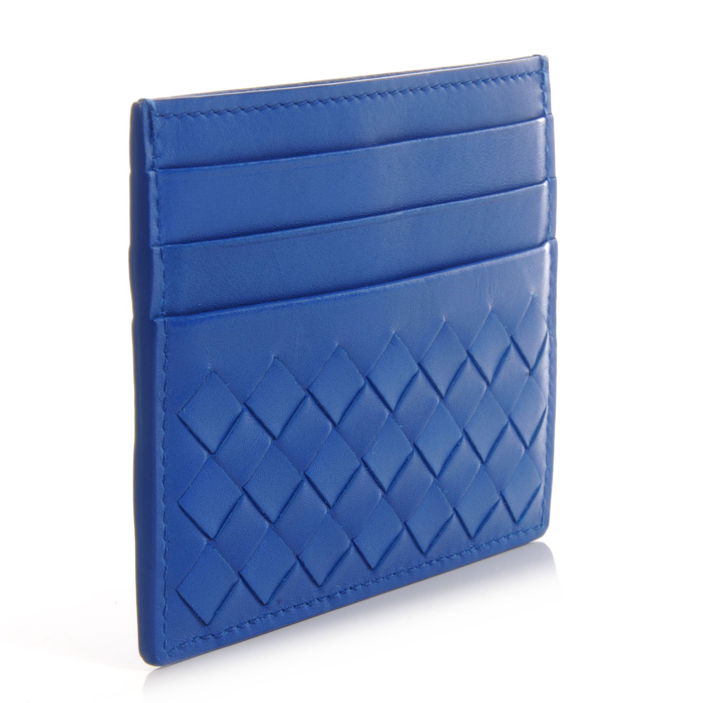Nappa Intrecciato Woven Card Holder Signal Blue