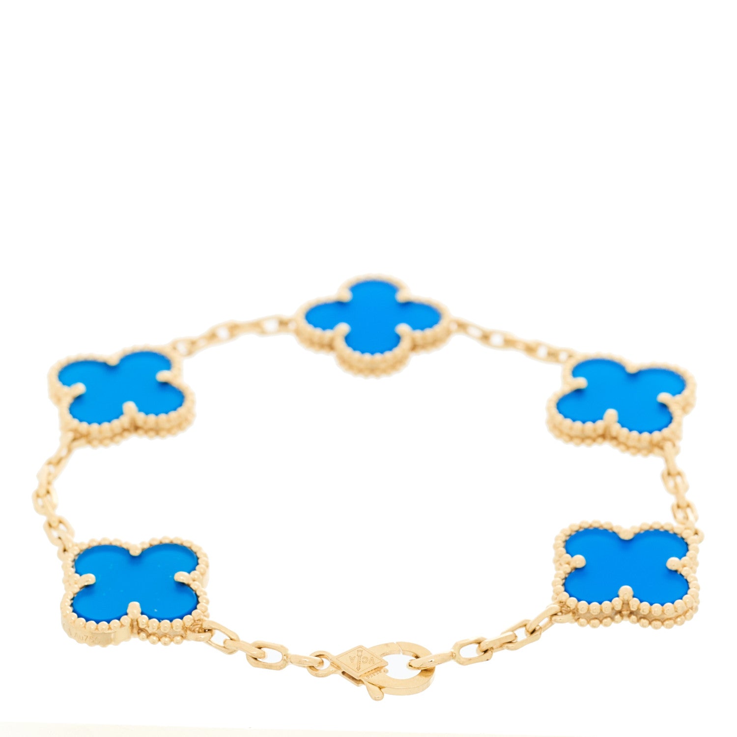Van Cleef & Arpels 18K Yellow Gold Blue Agate 5 Motifs Vintage Alhambra Bracelet 2 of 5