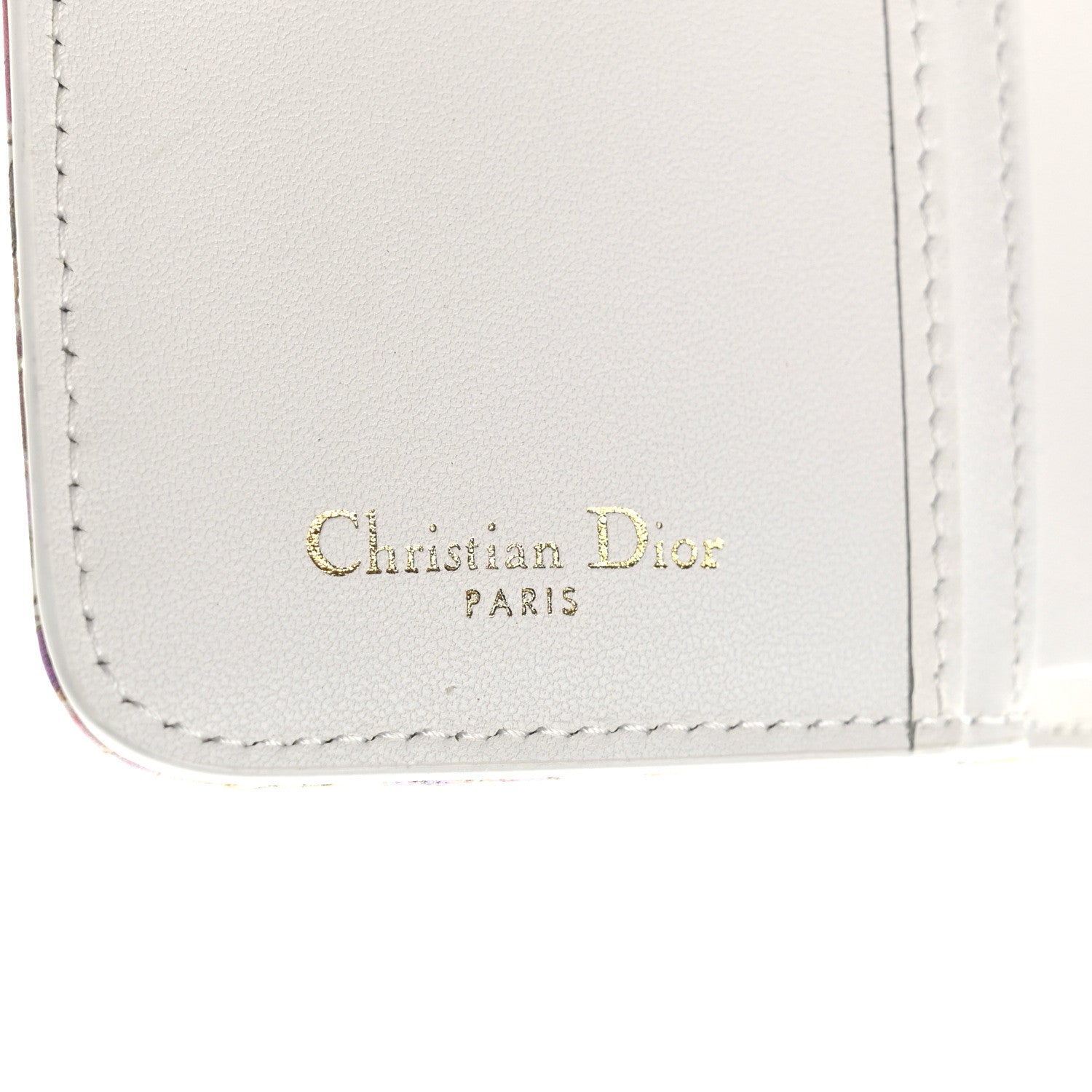 Christian Dior Calfskin Caro Freesia Zipped Wallet White Multicolor 6 of 10