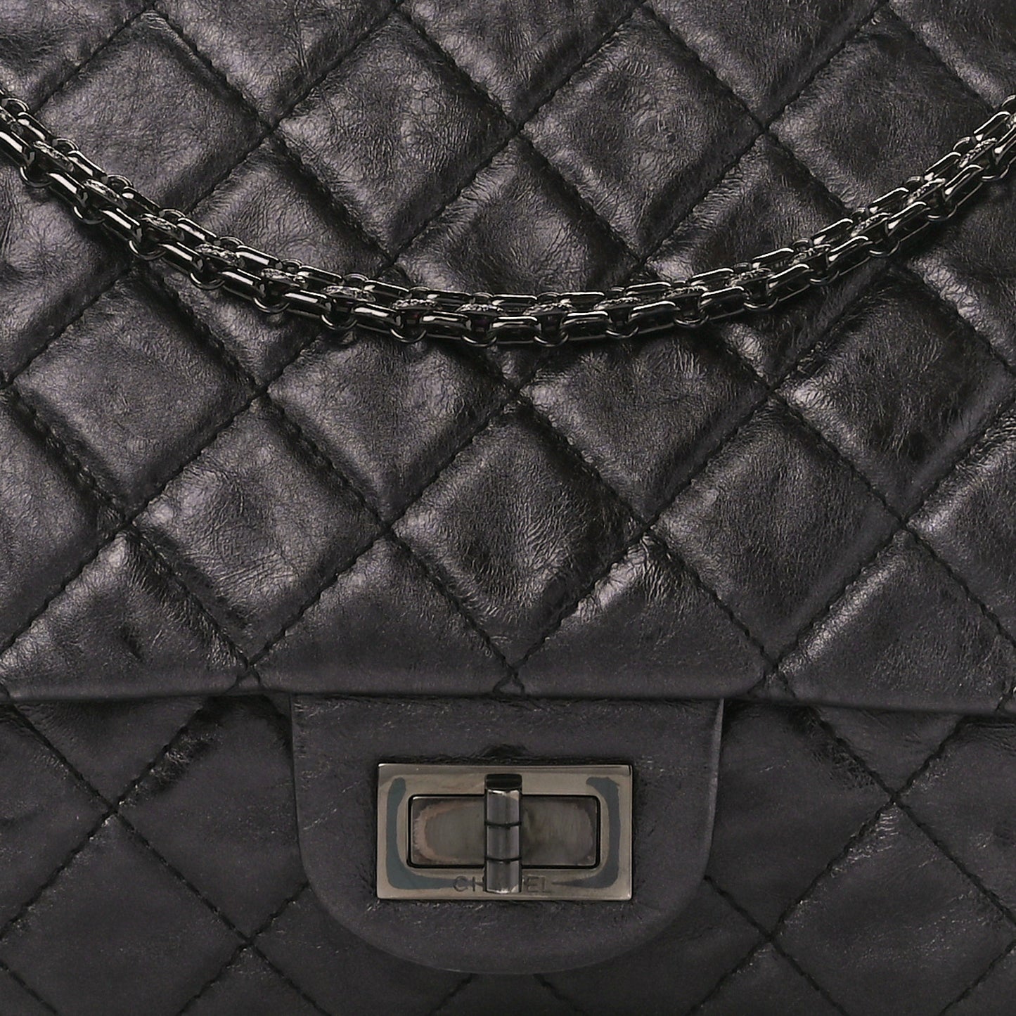 Metallic Aged Calfskin Quilted 2.55 Reissue 227 Flap So Black