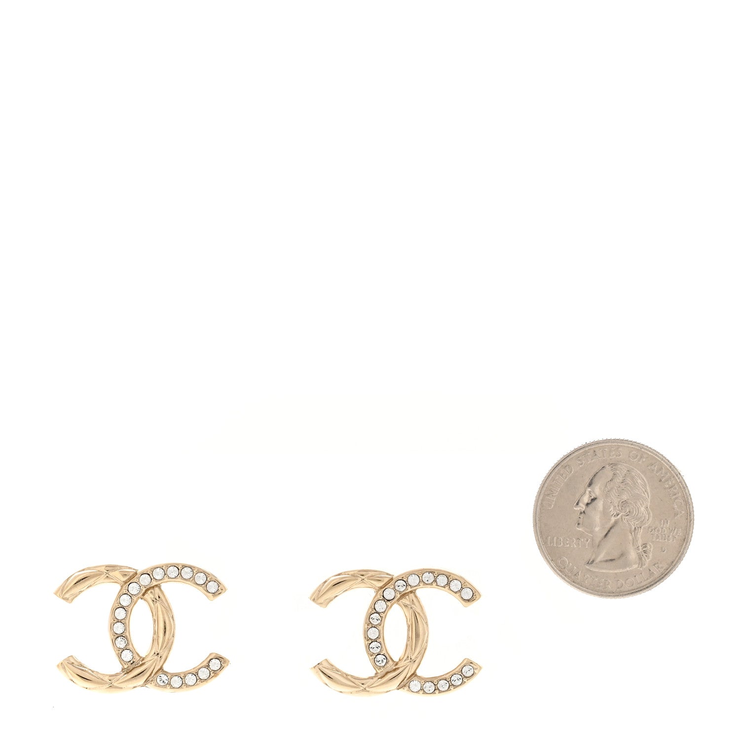 Chanel Crystal Glitter Quilted CC Earrings Light Gold 2 of 5