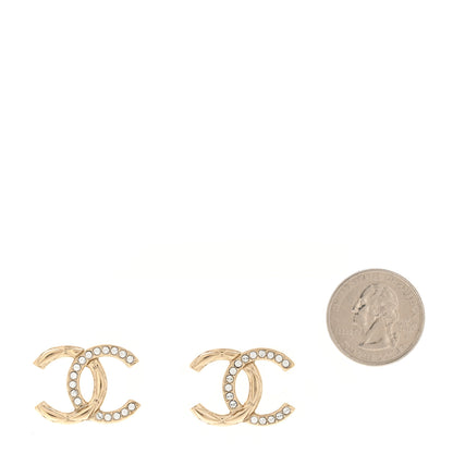 Chanel Crystal Glitter Quilted CC Earrings Light Gold 2 of 5