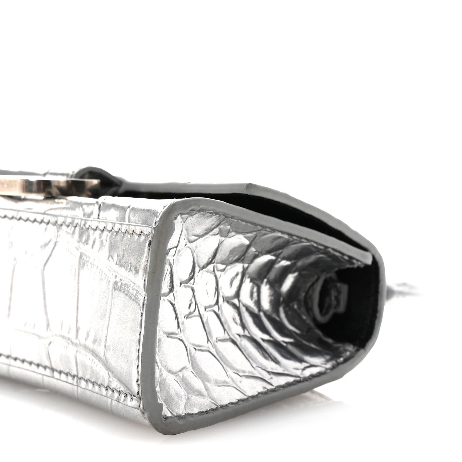 Balenciaga Metallic Calfskin Crocodile Embossed Hourglass Top Handle Bag Mini Silver 10 of 10