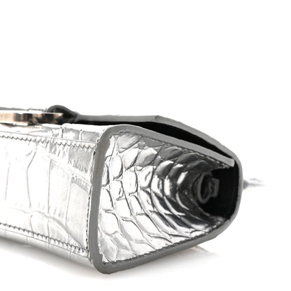 Balenciaga Metallic Calfskin Crocodile Embossed Hourglass Top Handle Bag Mini Silver 10 of 10