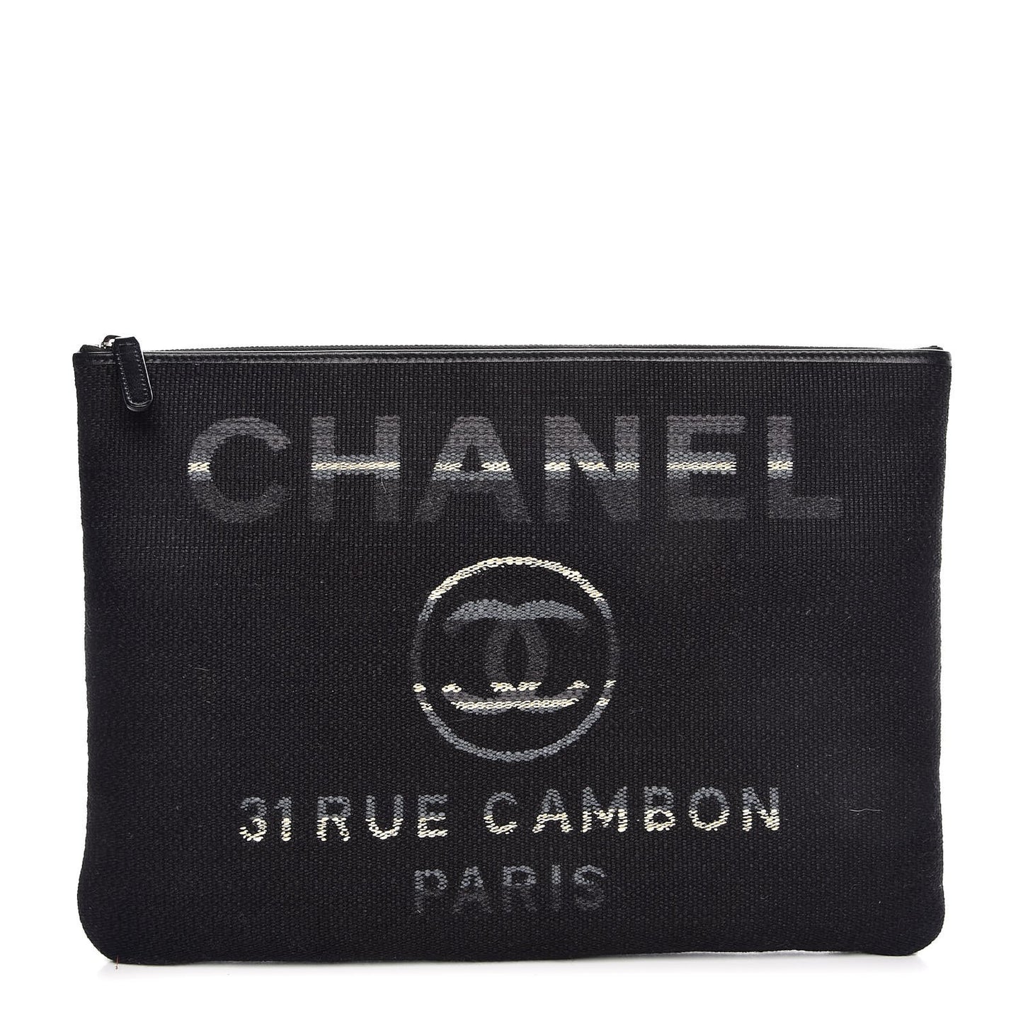 Striped Canvas Deauville Pouch Clutch Grey Black