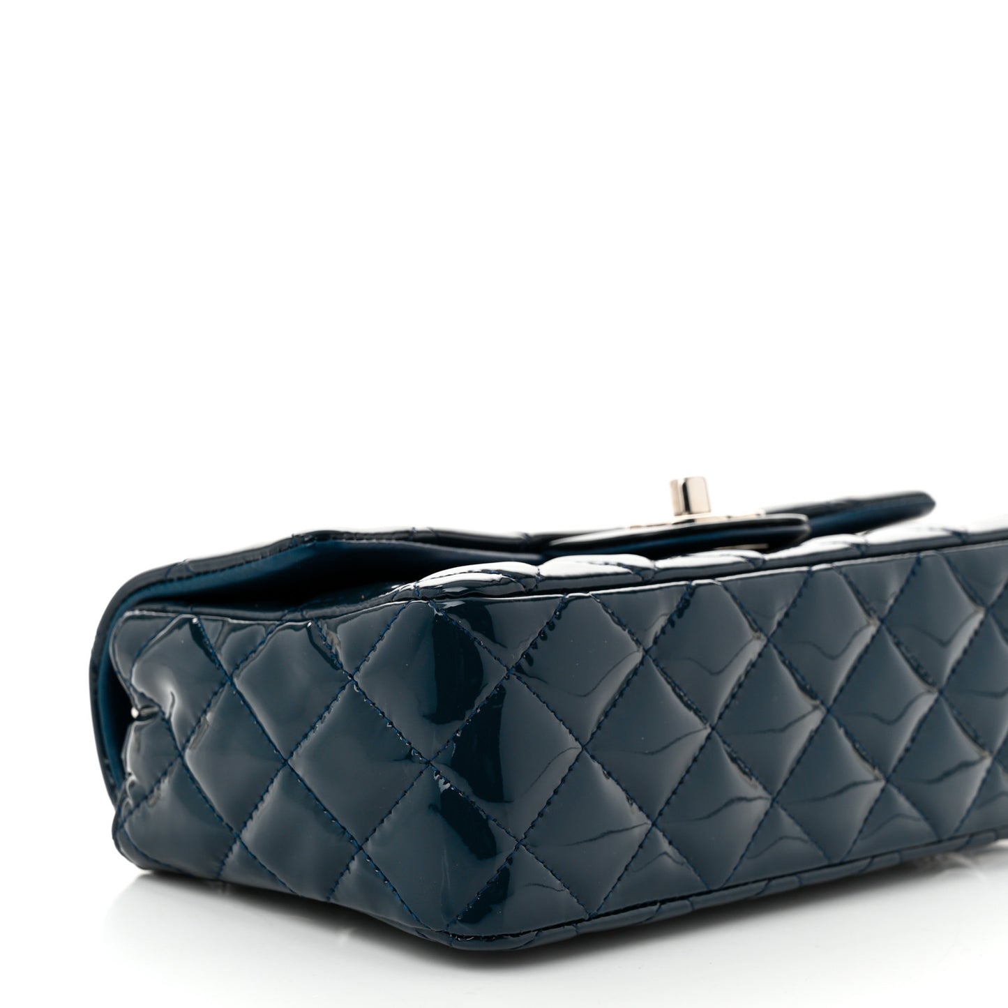 Patent Calfskin Quilted Mini Rectangular Flap Navy Blue