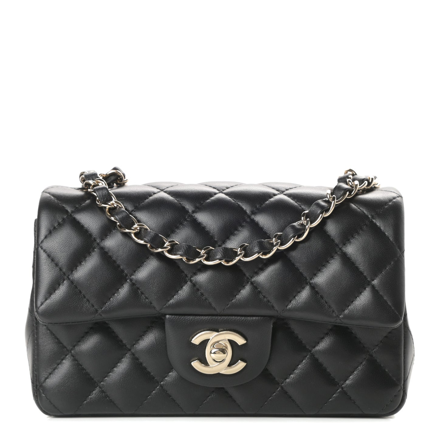 Lambskin Quilted Mini Rectangular Flap Black