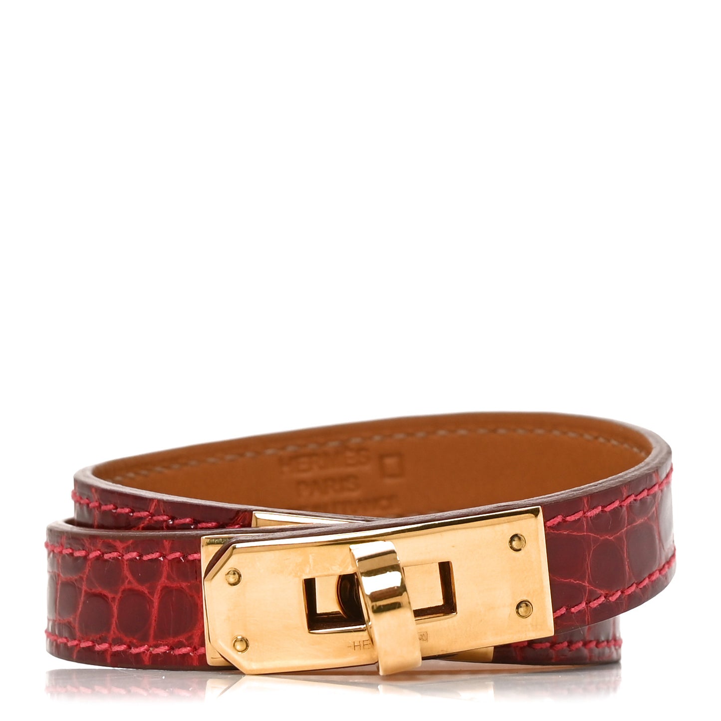 Shiny Alligator Kelly Double Tour Bracelet S Fuchsia