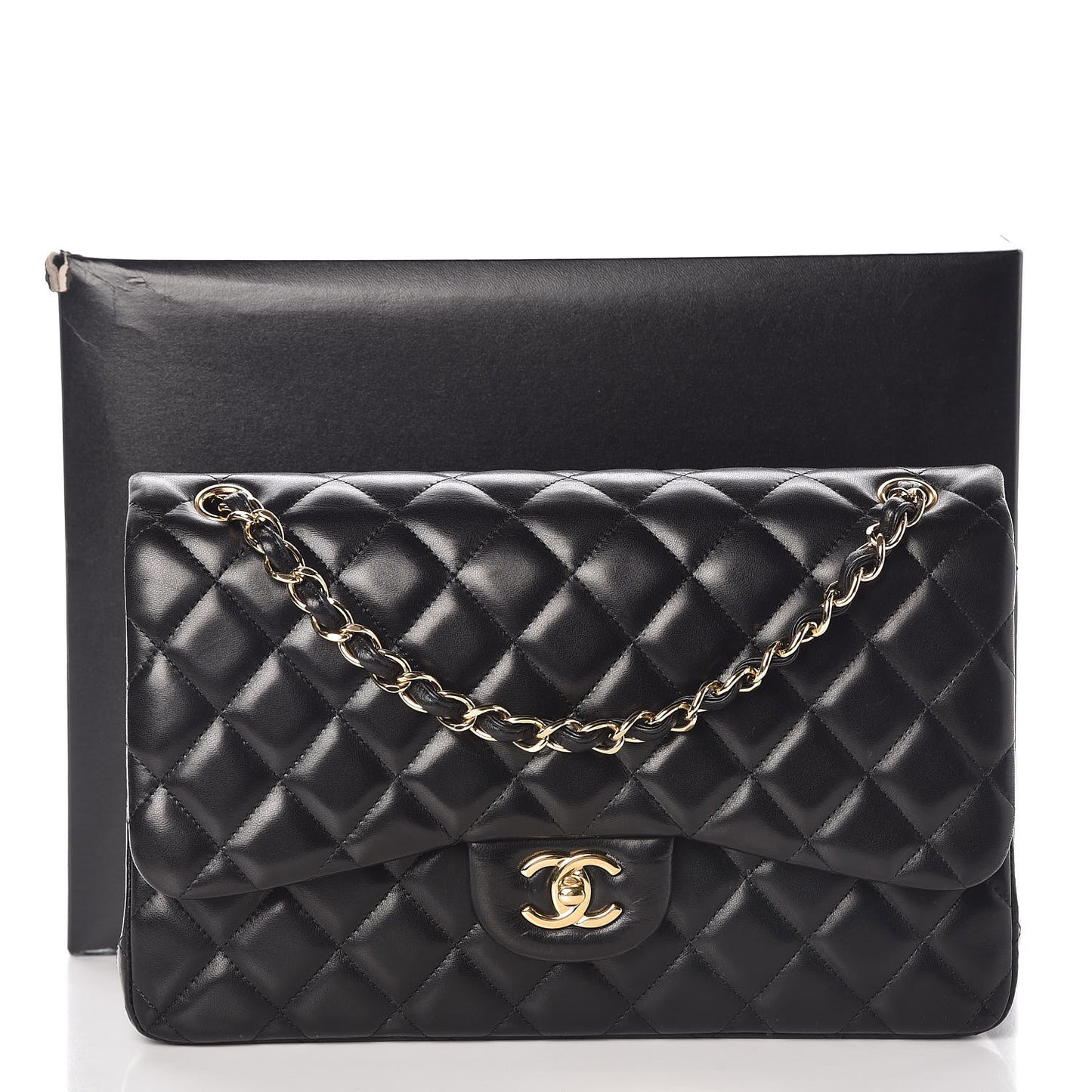 Lambskin Quilted Jumbo Double Flap Black