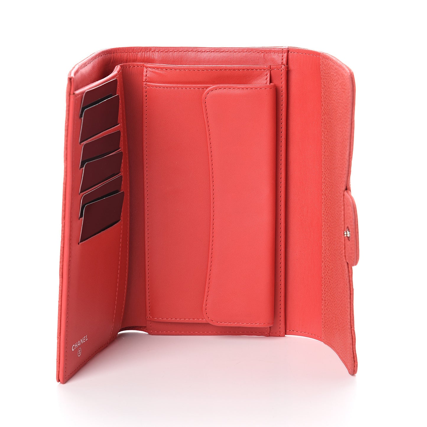 Iridescent Caviar Quilted Long Flap Wallet Red