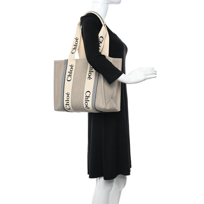 Chloe Linen Calfskin Medium Woody Ribbon Tote White Light Blue 2 of 12