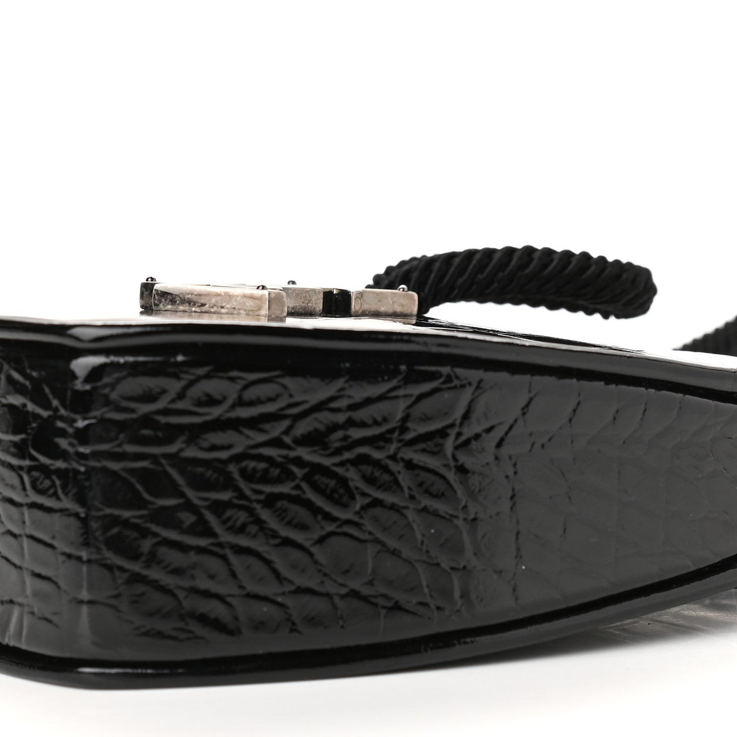 Patent Crocodile Embossed Sac Coeur Heart Shaped Clutch Black