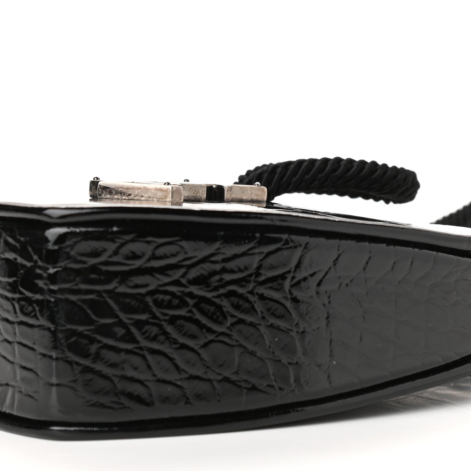 Saint Laurent Patent Crocodile Embossed Sac Coeur Heart Shaped Clutch Black 8 of 8