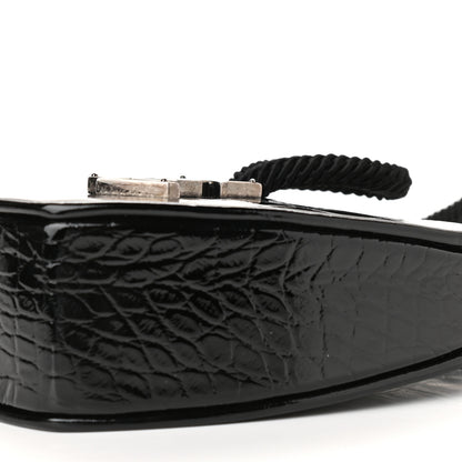 Saint Laurent Patent Crocodile Embossed Sac Coeur Heart Shaped Clutch Black 8 of 8