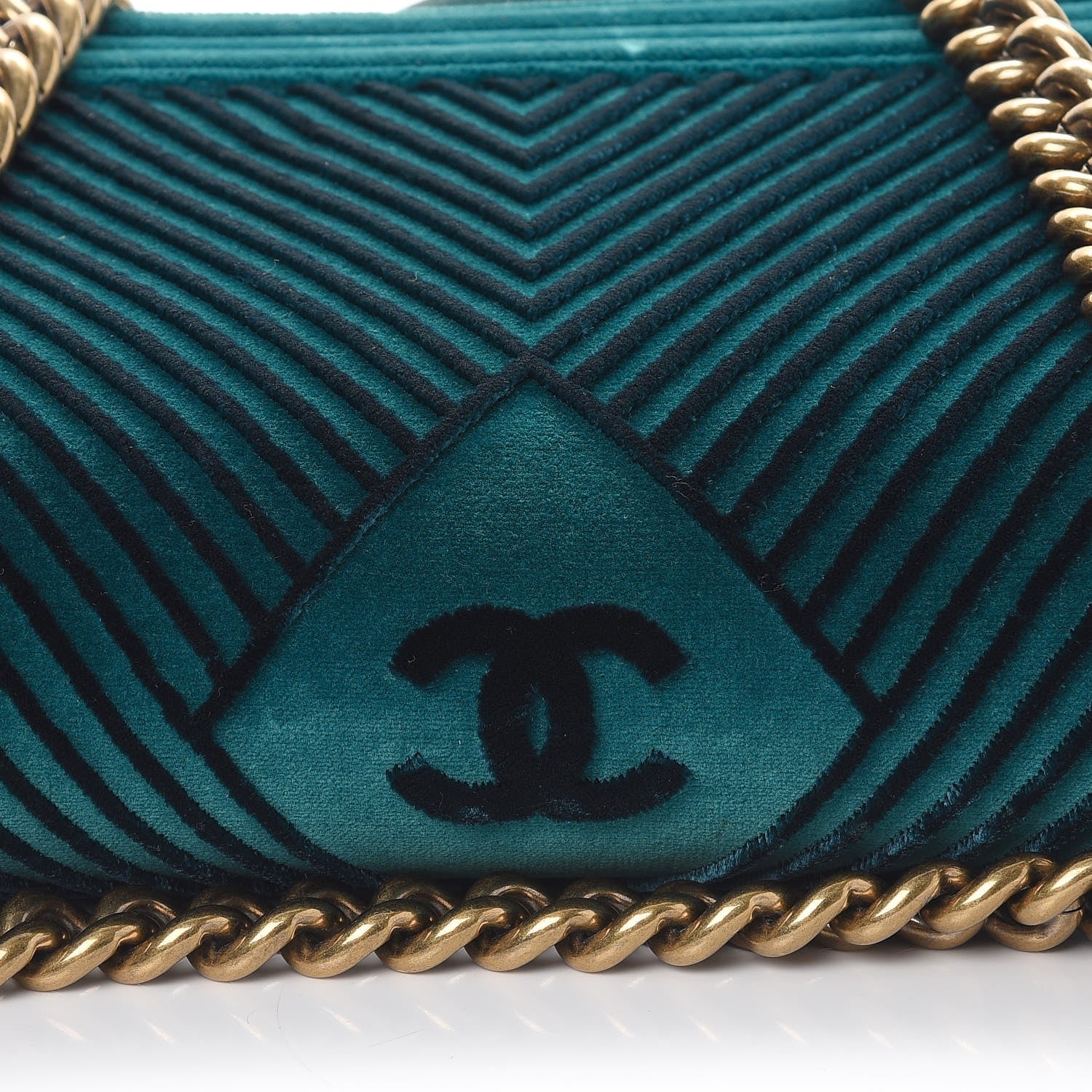 Chanel Velvet Chevron Quilted Medium Boy Flap Peacock Blue 14 of 14