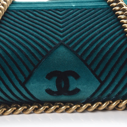 Chanel Velvet Chevron Quilted Medium Boy Flap Peacock Blue 14 of 14