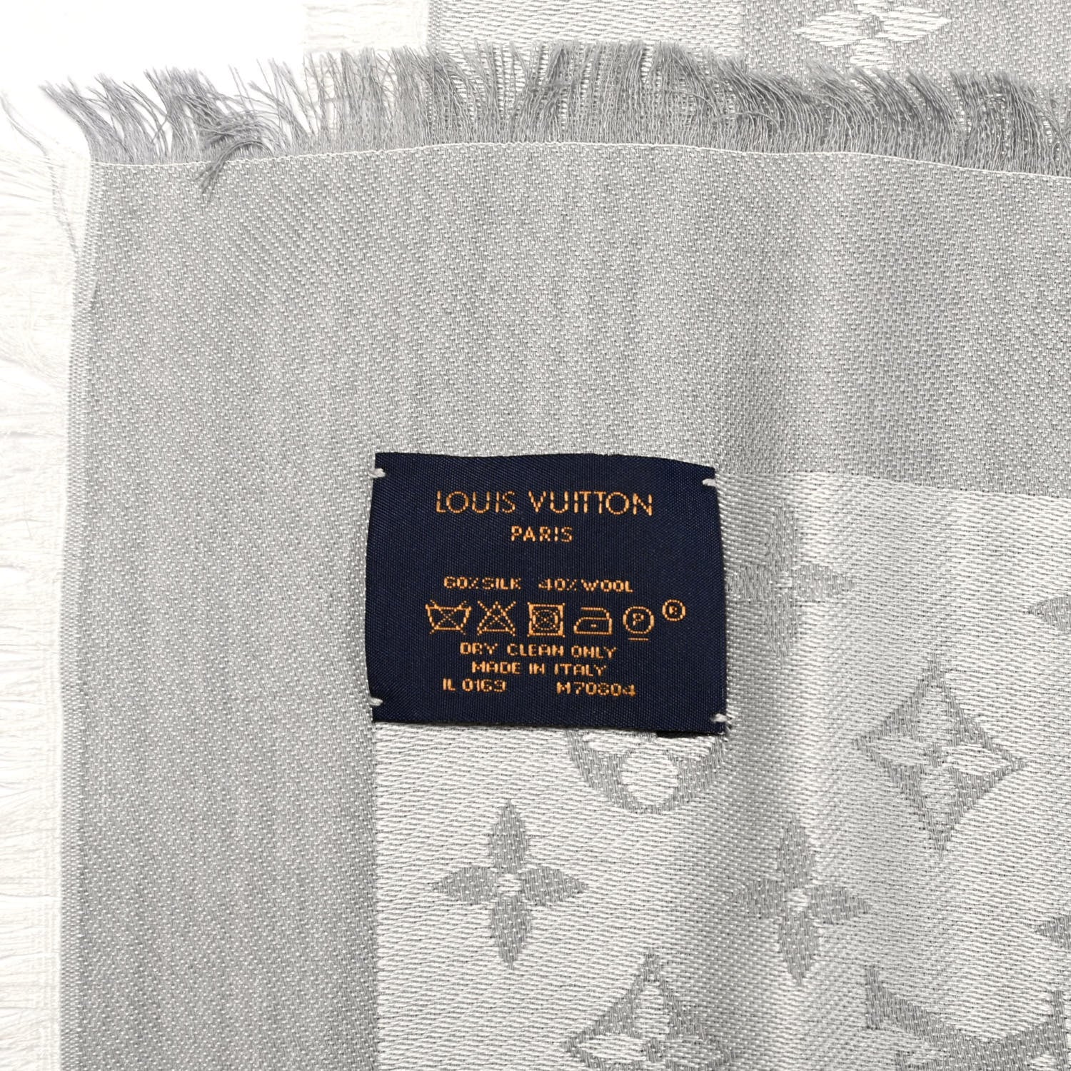Louis Vuitton Wool Silk Monogram Denim Shawl Pearl Grey 2 of 3