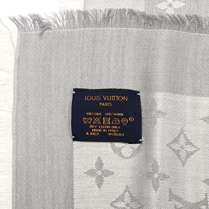 Louis Vuitton Wool Silk Monogram Denim Shawl Pearl Grey 2 of 3