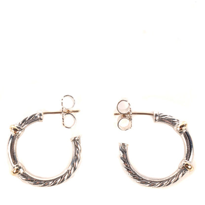David Yurman Sterling Silver Pave Diamond Small Metro Hoop Earrings 1 of 6