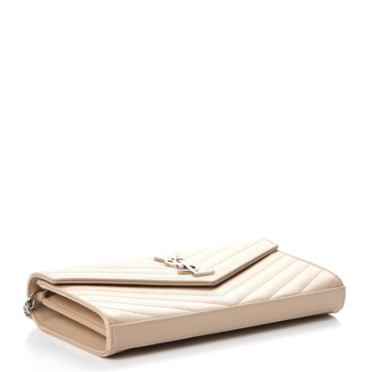 Saint Laurent Grain De Poudre Matelasse Chevron Monogram Chain Wallet Nude Powder 4 of 7