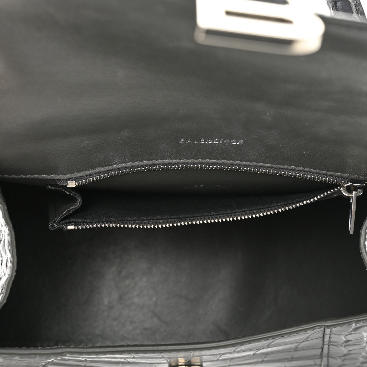 Balenciaga Shiny Calfskin Crocodile Embossed Small Hourglass Top Handle Bag Dark Grey 5 of 10