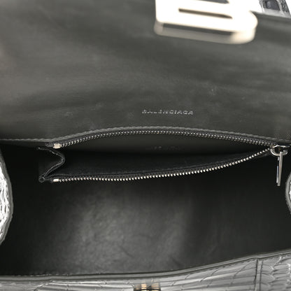 Balenciaga Shiny Calfskin Crocodile Embossed Small Hourglass Top Handle Bag Dark Grey 5 of 10