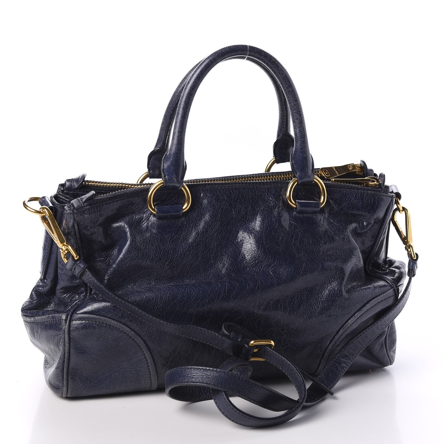 Miu Miu Vitello Shine Top Handle Satchel Bleuette 2 of 9