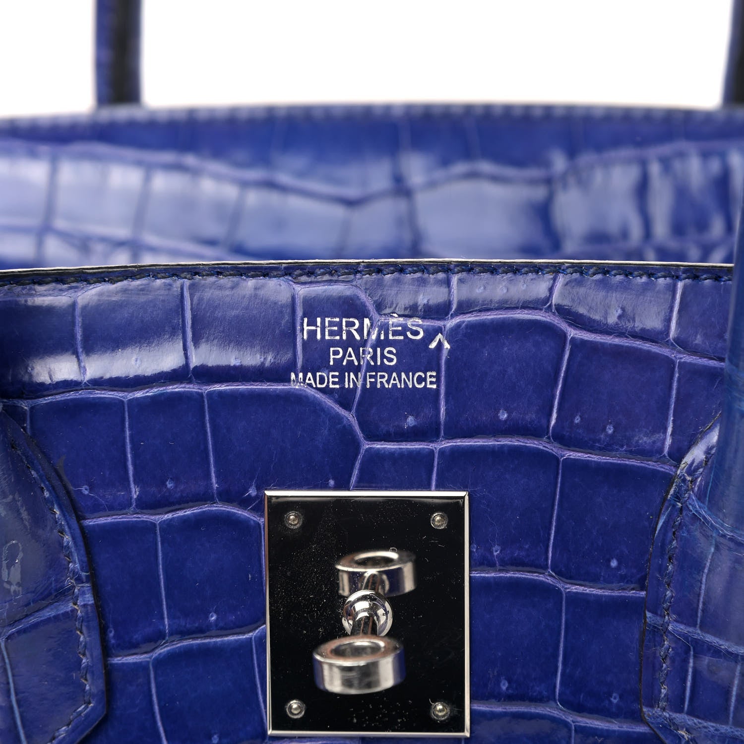 Hermes Shiny Porosus Crocodile Birkin 35 Bleu Electrique 6 of 9