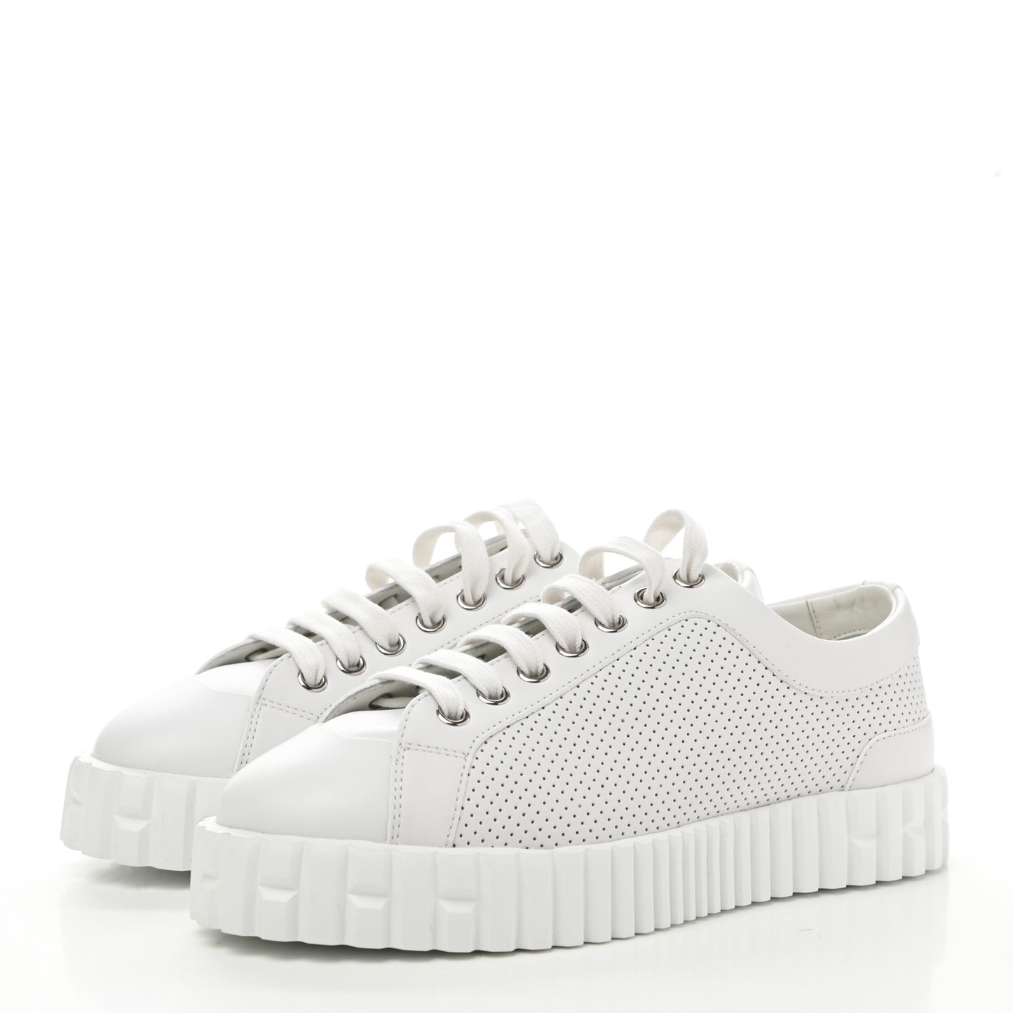 Perforated Calfskin Cross Sneakers 35.5 White