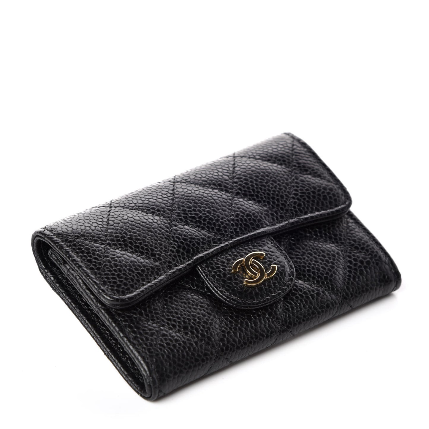 Caviar Quilted Flap Card Holder Black