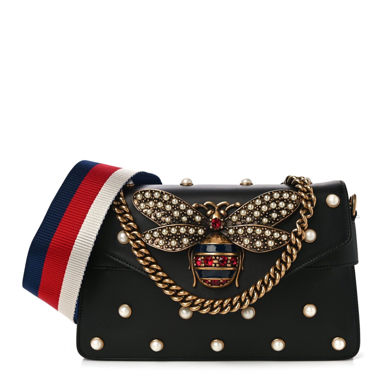 Gucci Nappa Pearl Studded Mini Queen Margaret Broadway Shoulder Bag Black 1 of 11