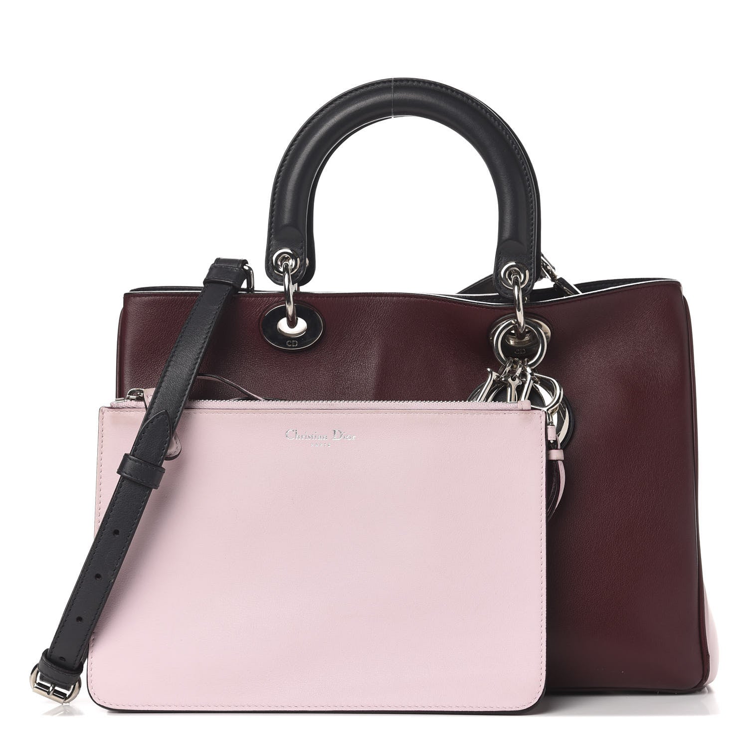 Christian Dior Smooth Calfskin Medium Diorissimo Burgundy Pink Black 1 of 13