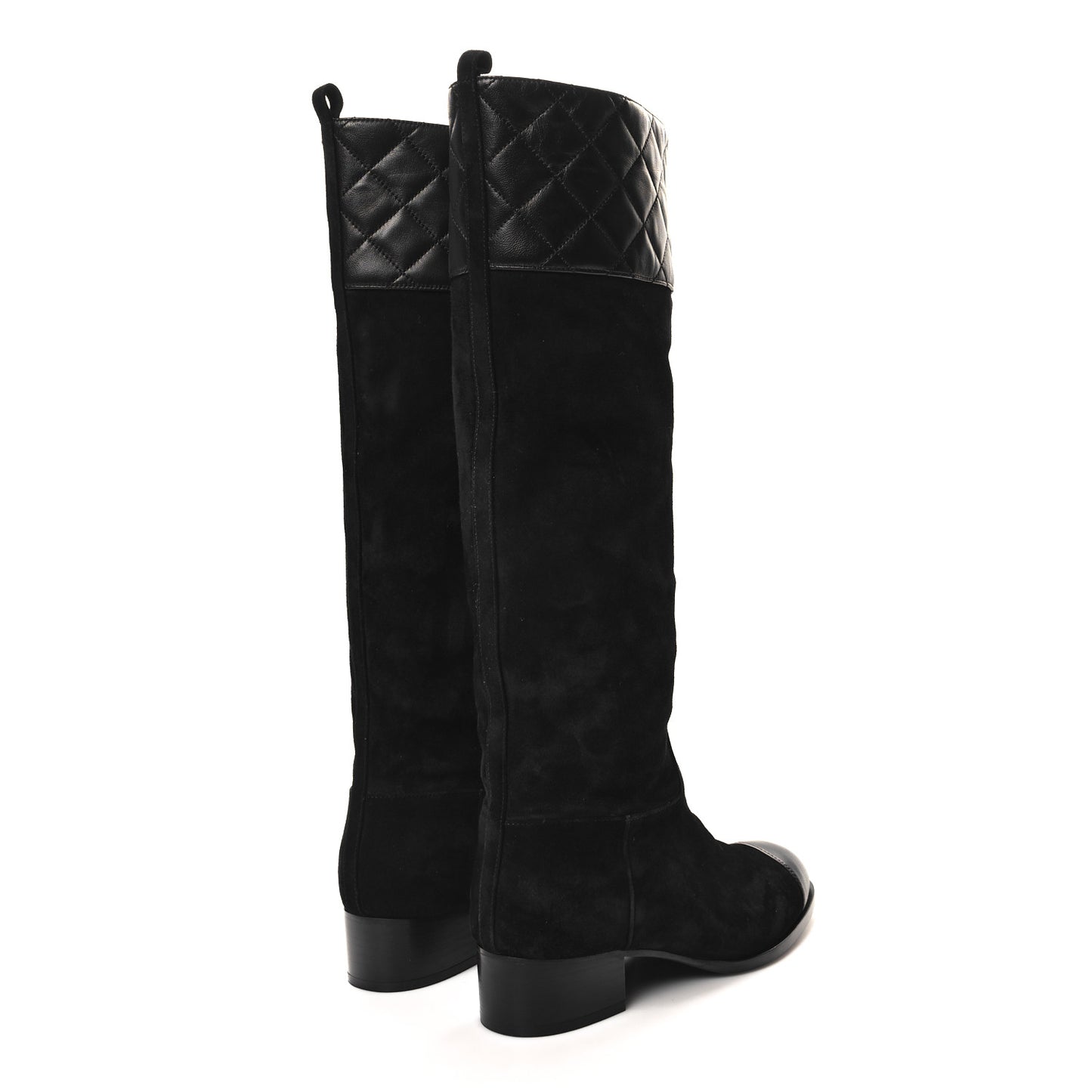 Suede Calfskin Lambskin Quilted Knee High Boots 37 Black