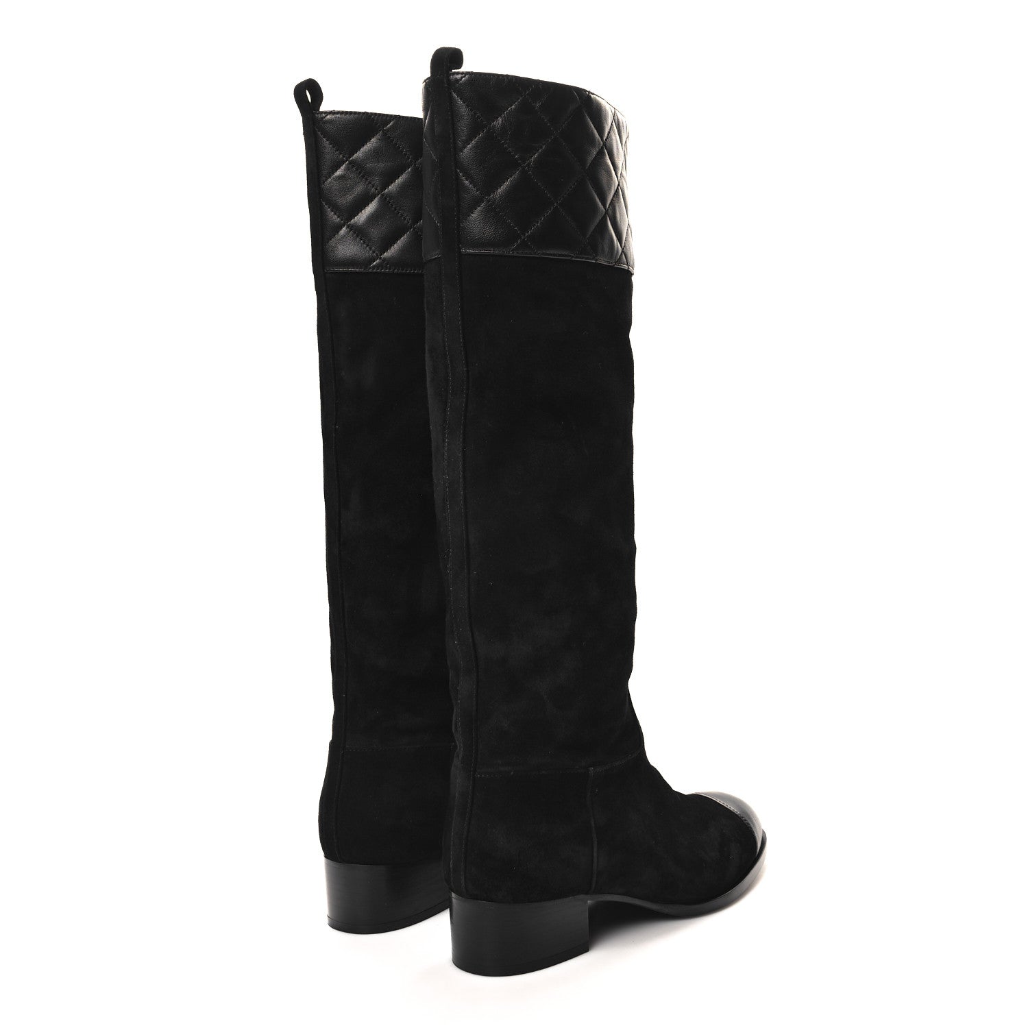 Chanel Suede Calfskin Lambskin Quilted Knee High Boots 37 Black 4 of 8