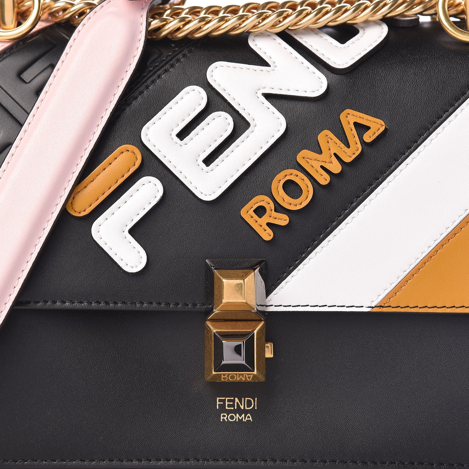 Fendi X FILA Vitello Liberty Mania Bi-Color FF 1974 Embossed Small Kan I Shoulder Bag Black Confetto Multicolor 8 of 11