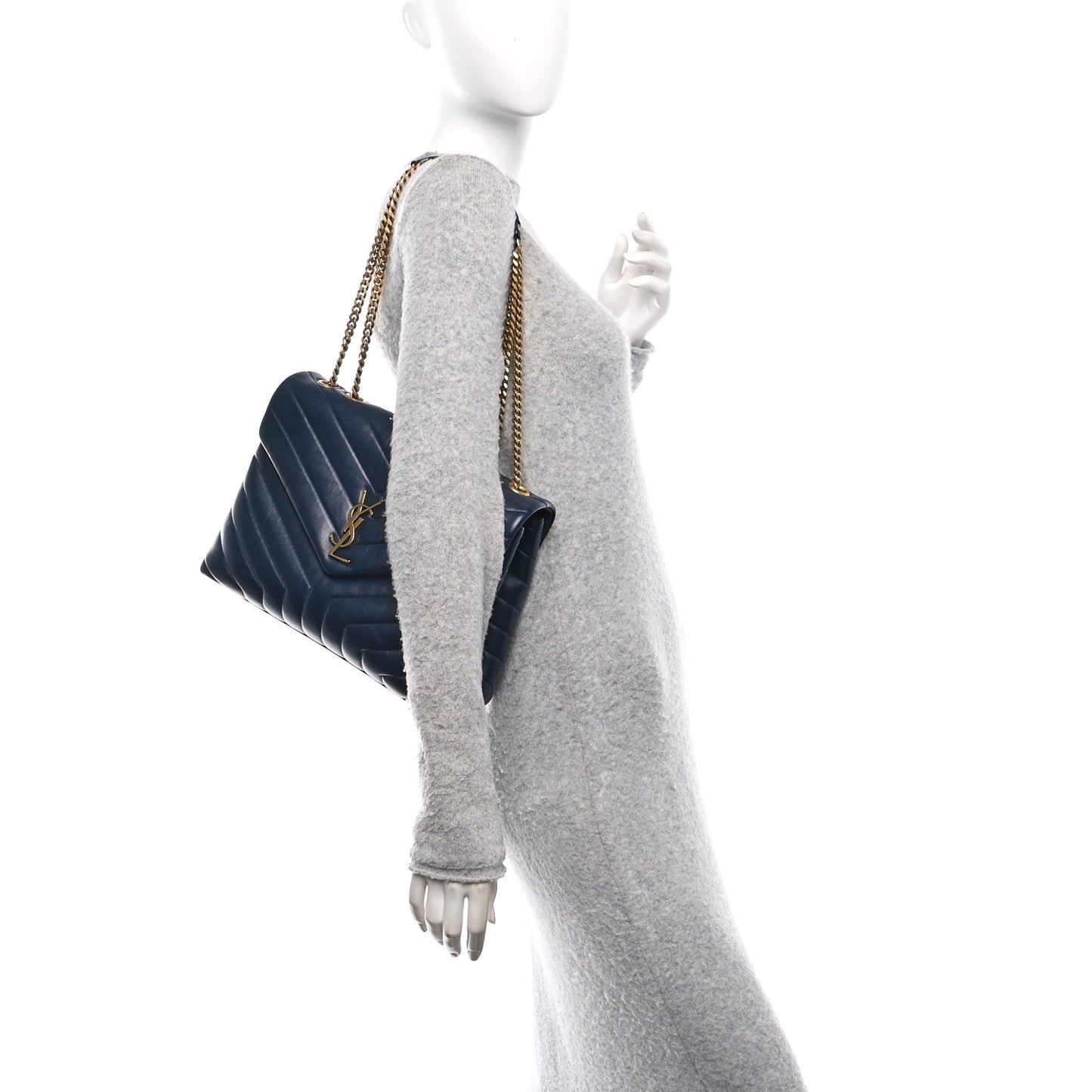 Calfskin Y Quilted Monogram Medium Loulou Chain Satchel Deep Marine