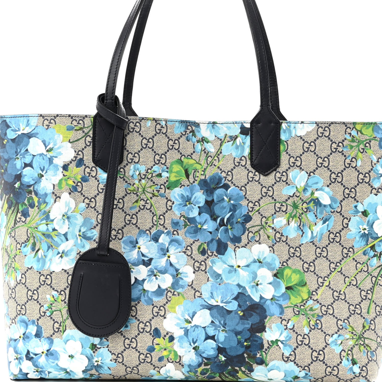 Gucci GG Supreme Monogram Blooms Medium Reversible Tote Beige Blue Navy 10 of 19