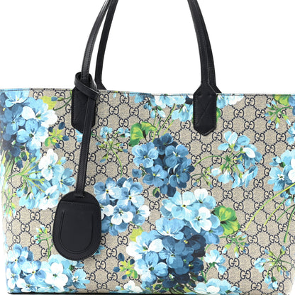 Gucci GG Supreme Monogram Blooms Medium Reversible Tote Beige Blue Navy 10 of 19
