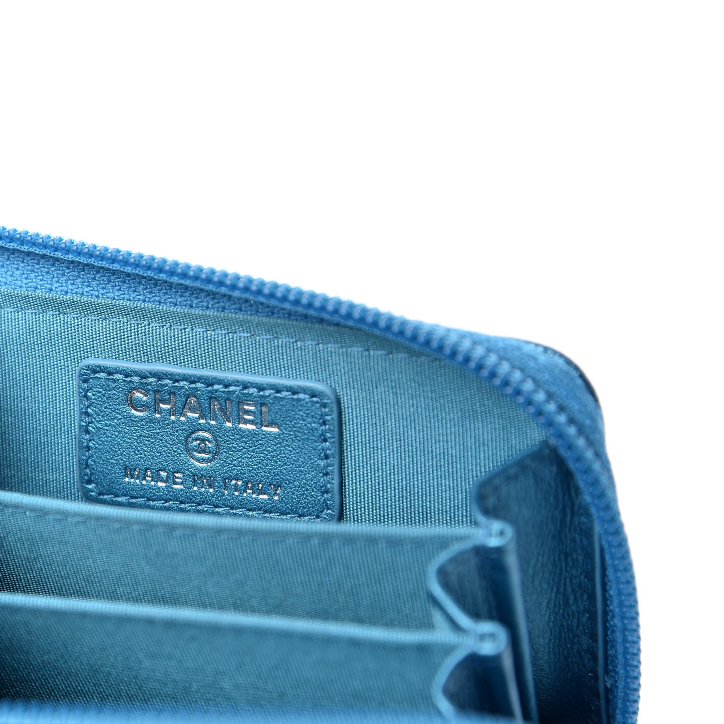 Metallic Caviar Quilted Boy Zip Around Coin Purse Wallet Turquoise
