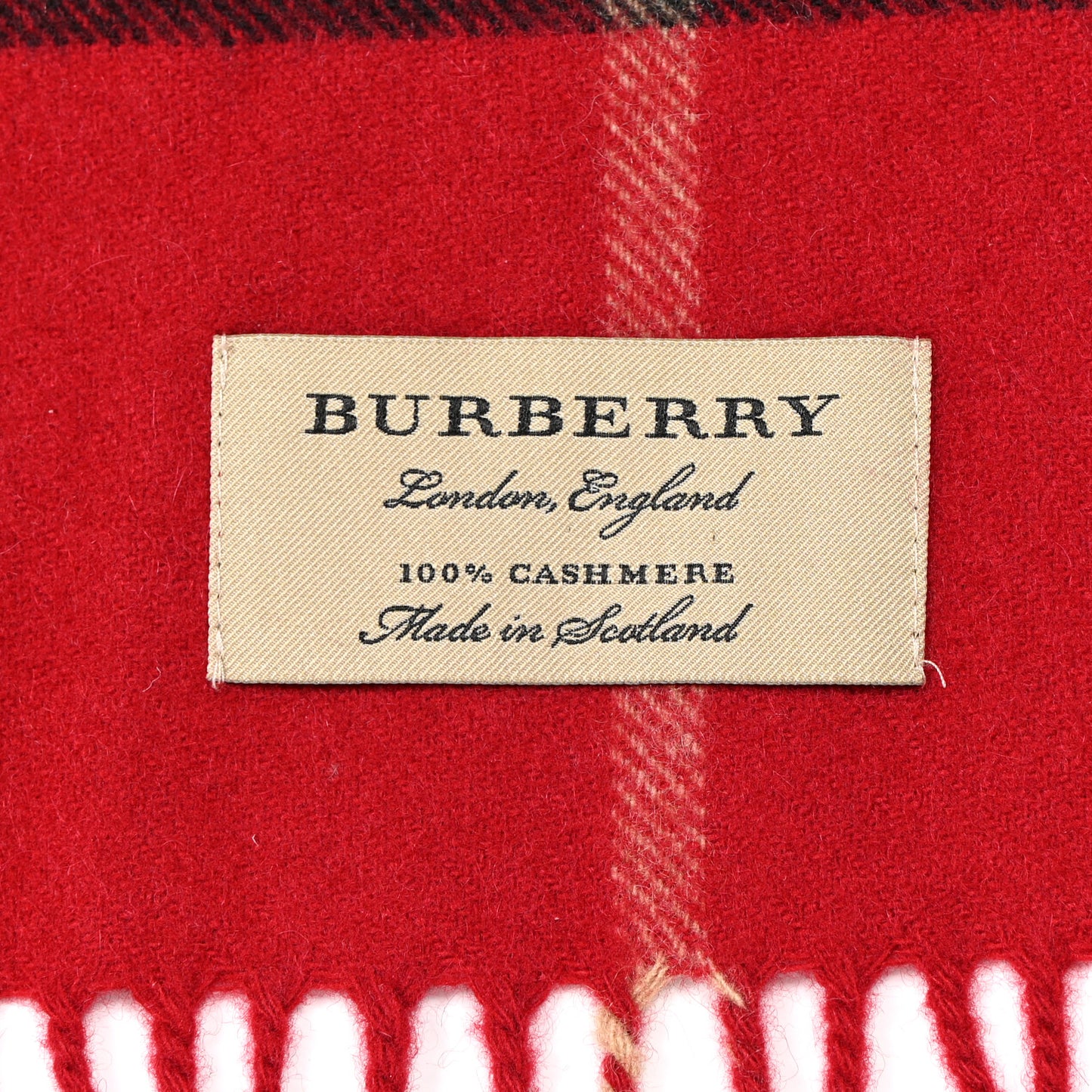 Wool Cashmere Check Fringe Scarf Claret