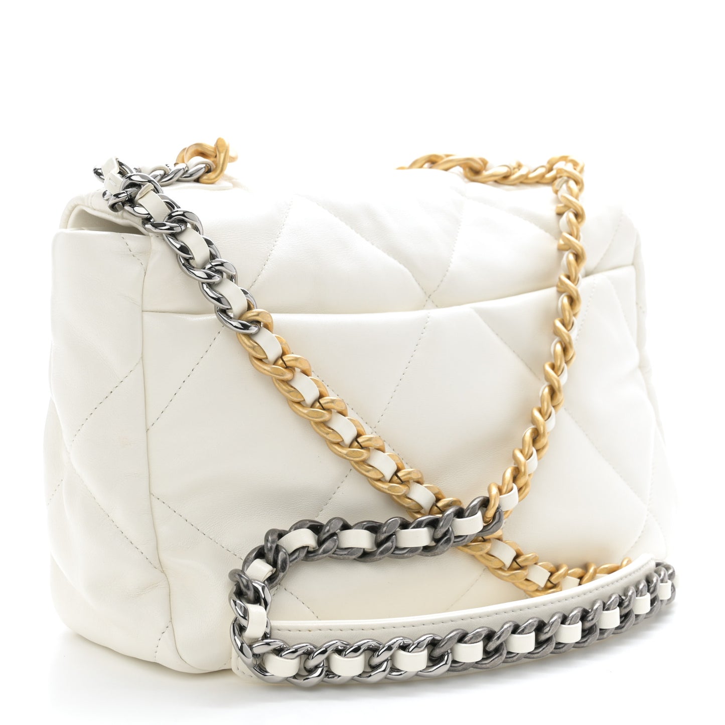 Lambskin Quilted Large Chanel 19 Flap White