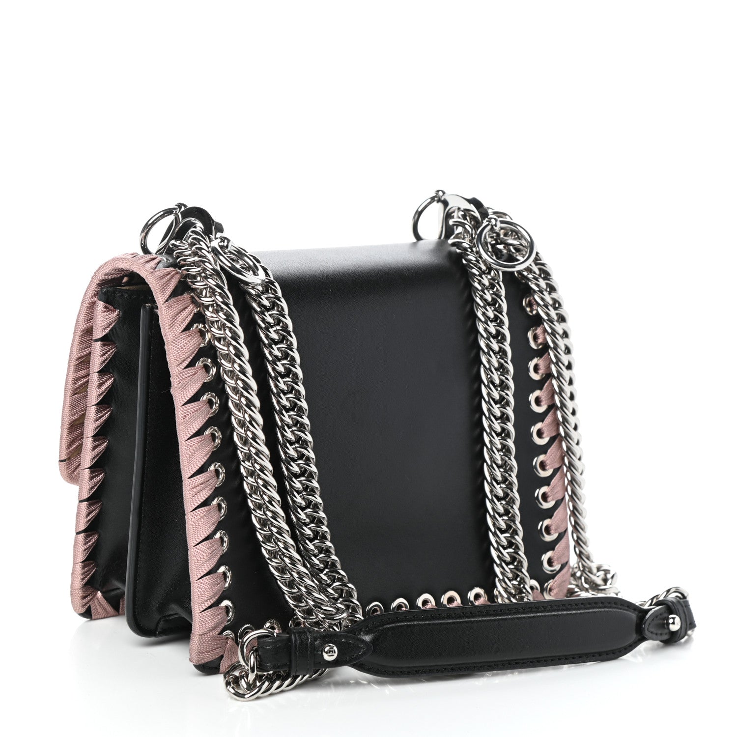 Fendi Calfskin Lace Up Small Kan I Shoulder Bag Black 3 of 9