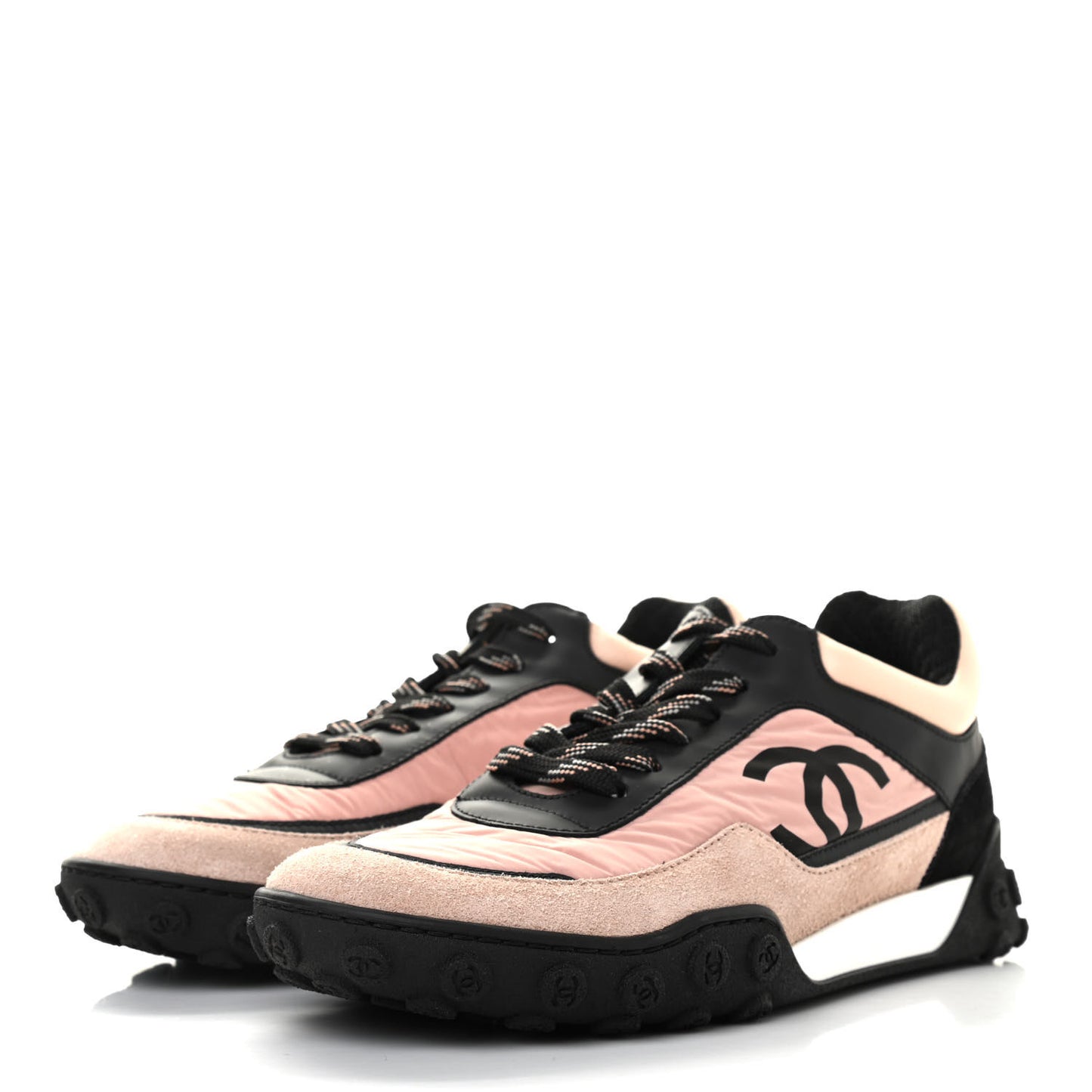 Nylon Calfskin Suede CC Womens Sneakers 35.5 Pink Black
